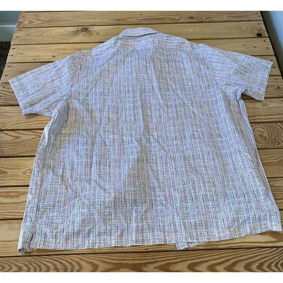 Hart Schaffner Marx Check Button Up Shirt Size XL Men’s Rainbow Short Sleeve - Picture 2 of 7